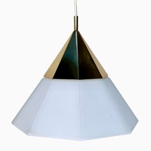 Art Deco Style Brass & Opaline Glass Pendant Lamp from Limburg, Germany, 1980s-JP-1793087