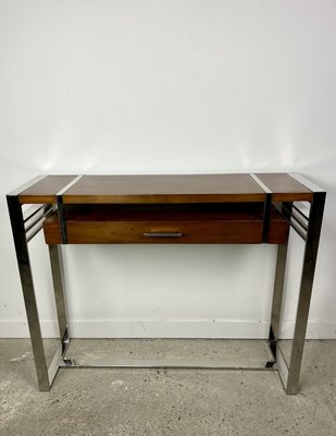 Art Deco Style Console in Wood and Chrome Metal, 1990-RWZ-2028278