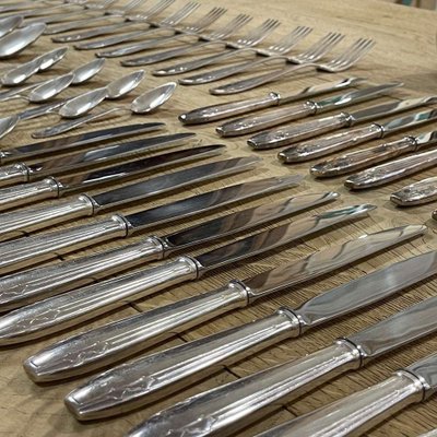 Art Deco Style Cutlery Set in Silver Metal from Maison Apollo, Set of 73-QYF-1357421