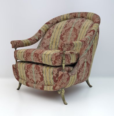 Art Deco Style French Brass and Fabric Armchairs, 1950s, Set of 2-FER-1749943