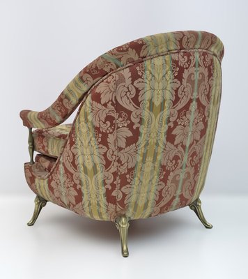 Art Deco Style French Brass and Fabric Armchairs, 1950s, Set of 2-FER-1749943