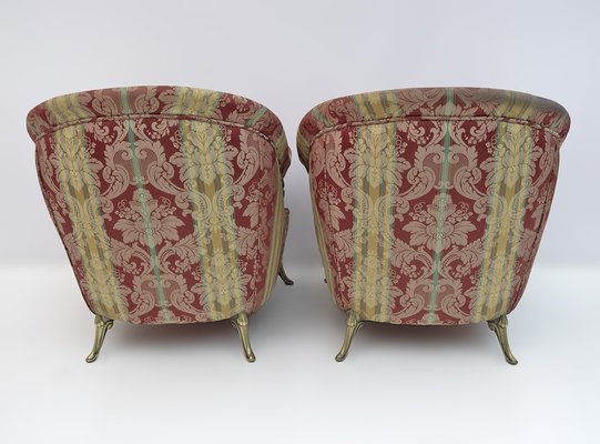 Art Deco Style French Brass and Fabric Armchairs, 1950s, Set of 2-FER-1749943