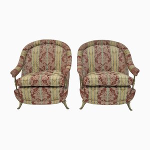 Art Deco Style French Brass and Fabric Armchairs, 1950s, Set of 2-FER-1749943