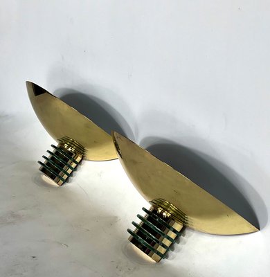 Art Deco Style Gilded Metal and Glass Sconces by SCE, France. 1970s, Set of 2-OT-1402676