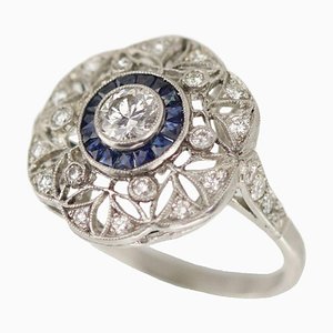 Art Deco Style Ring in 900 Platinum with Diamonds and Sapphires-WMV-1761365