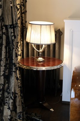 Art Deco Style Round Side Table in Lacquered Mahogany and Chrome, 1990s-CXC-1755063