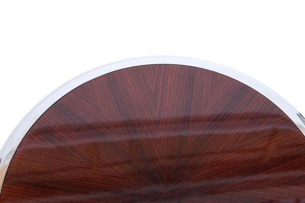 Art Deco Style Round Side Table in Lacquered Mahogany and Chrome, 1990s-CXC-1755063