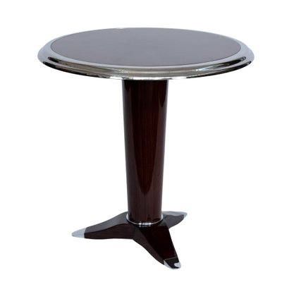 Art Deco Style Round Side Table in Lacquered Mahogany and Chrome, 1990s-CXC-1755063