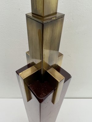 Art Deco Style Teak and Brass Skyscraper Table Lamp, 1980s-WZZ-1726357