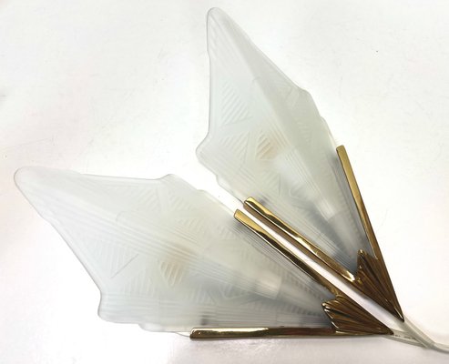 Art Deco Style Triangle Glass Brass Wall Lights Sconces, Sweden, 1980s, Set of 2-WZZ-1440853