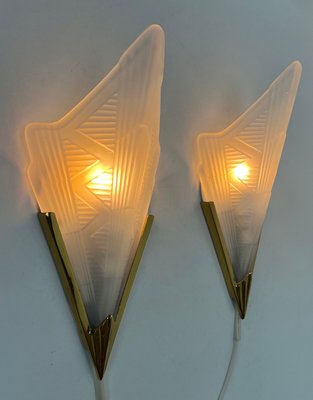 Art Deco Style Triangle Glass Brass Wall Lights Sconces, Sweden, 1980s, Set of 2-WZZ-1440853