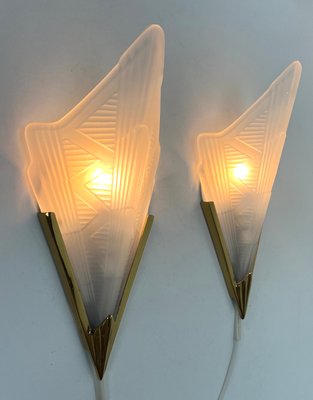 Art Deco Style Triangle Glass Brass Wall Lights Sconces, Sweden, 1980s, Set of 2-WZZ-1440853