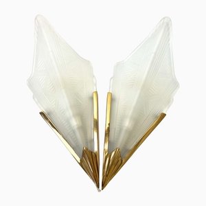 Art Deco Style Triangle Glass Brass Wall Lights Sconces, Sweden, 1980s, Set of 2-WZZ-1440853