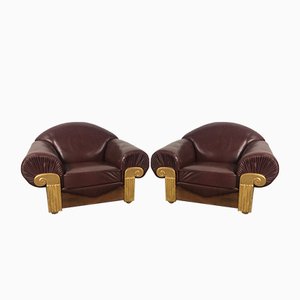 Art Deco Style Wooden and Leather Chairs, 1940s, Set of 2-RWZ-981730