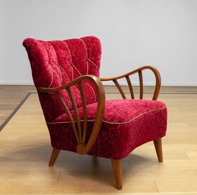 Art Deco Swedish Armchairs with Oak Spoked Open Armrests by Sternells, 1940s-JE-2017251