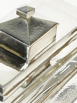 Art-Deco Swedish Hammered Silver Inkwell with Silver Pen, Set of 2-UCH-1224401