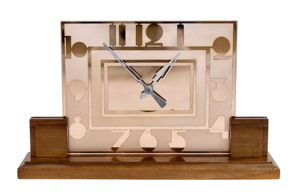 Art Deco Table Clock with Rosaline Glass and Numerals, 1930s-CXC-1748802