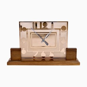 Art Deco Table Clock with Rosaline Glass and Numerals, 1930s-CXC-1748802