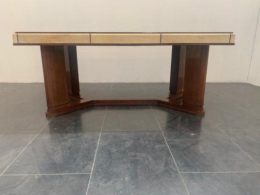 Art Deco Table in Rosewood and Parchment with Top in Black Glass-IJR-997860