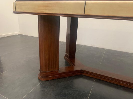 Art Deco Table in Rosewood and Parchment with Top in Black Glass-IJR-997860