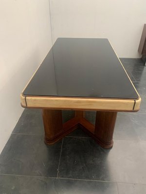 Art Deco Table in Rosewood and Parchment with Top in Black Glass-IJR-997860