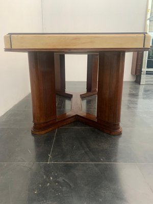 Art Deco Table in Rosewood and Parchment with Top in Black Glass-IJR-997860