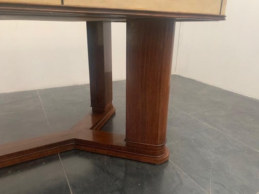 Art Deco Table in Rosewood and Parchment with Top in Black Glass-IJR-997860