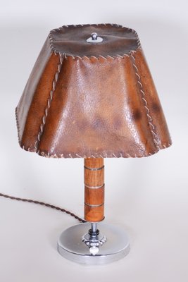 Art Deco Table Lamp in Walnut, Chrome-Plated Steel & Parchment Paper, Czech, 1920s-WHY-1778043