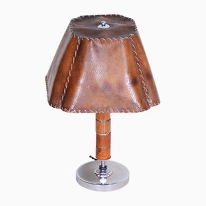 Art Deco Table Lamp in Walnut, Chrome-Plated Steel & Parchment Paper, Czech, 1920s-WHY-1778043