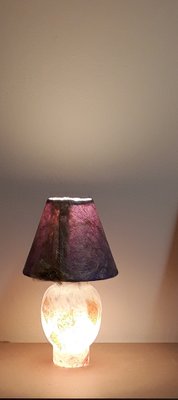 Art Deco Table Lamp with Colored Glass Base and Fabric Shade, 1930s-HOI-1424854