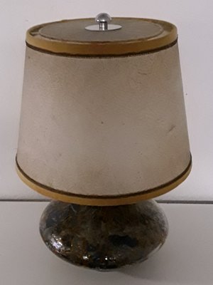 Art Deco Table Lamp with Internally Illuminated Colored Glass Base, Silver Plated Brass Mount & Beige Parchment Shade, 1930s-HOI-1138822