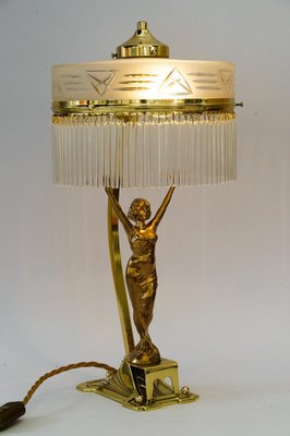 Art Deco Table Lamp with Tin Figurine and Glass Shade, Vienna, Austria, 1920s-SPD-1766193