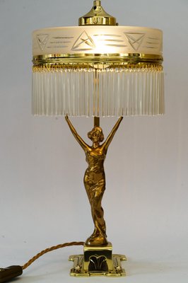 Art Deco Table Lamp with Tin Figurine and Glass Shade, Vienna, Austria, 1920s-SPD-1766193