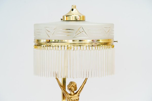 Art Deco Table Lamp with Tin Figurine and Glass Shade, Vienna, Austria, 1920s-SPD-1766193