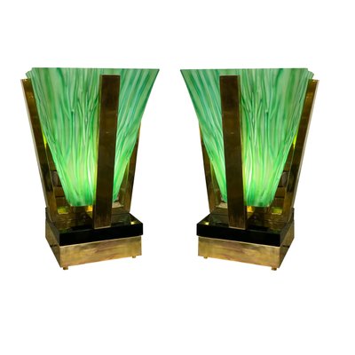 Art Deco Table Lamps in Green Murano Crystal Glass, Set of 2-RFP-2019734