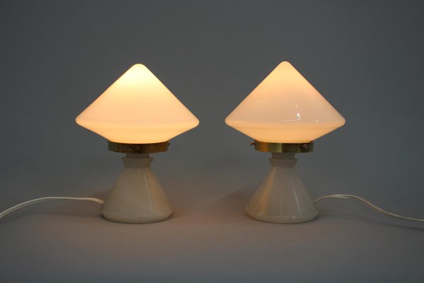 Art Deco Table Lamps with Alabaster Bases, Czechoslovakia, 1940s, Set of 2-TZ-1274095