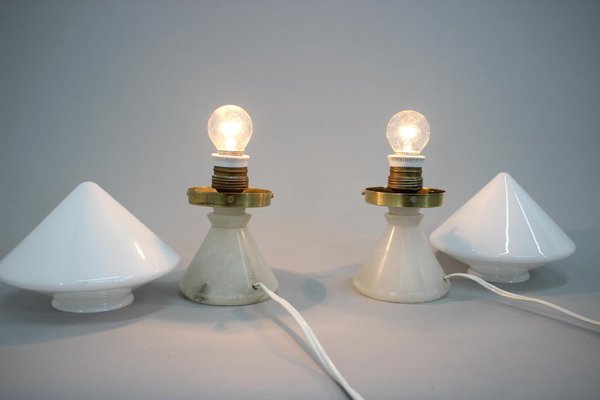 Art Deco Table Lamps with Alabaster Bases, Czechoslovakia, 1940s, Set of 2-TZ-1274095