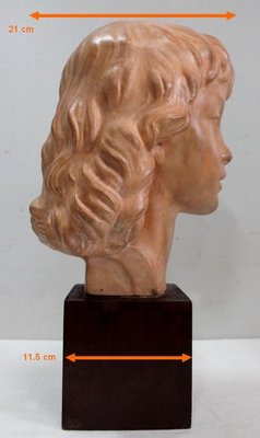 Art Deco Terracotta Bust of a Young Girl by J.C. Guéro, Early 20th Century-RVK-872708