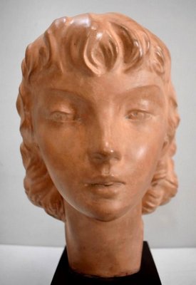 Art Deco Terracotta Bust of a Young Girl by J.C. Guéro, Early 20th Century-RVK-872708