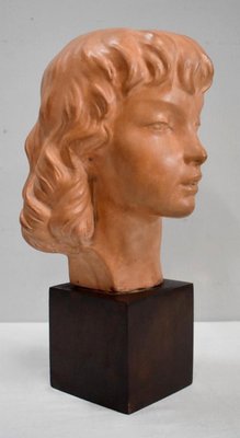 Art Deco Terracotta Bust of a Young Girl by J.C. Guéro, Early 20th Century-RVK-872708