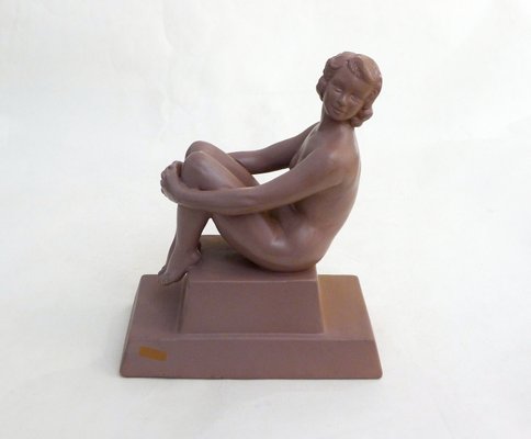 Art Deco Terracotta Sculpture of a Nude Bathing Woman, 1920s-RNR-2021500