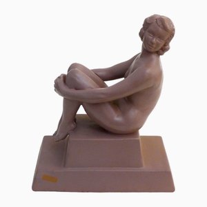 Art Deco Terracotta Sculpture of a Nude Bathing Woman, 1920s-RNR-2021500