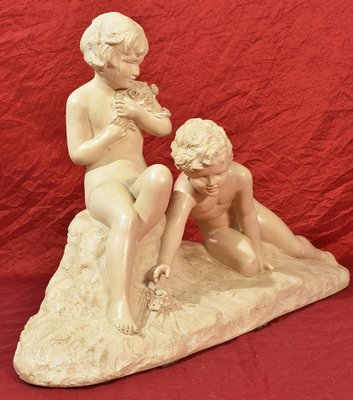 Art Deco Terracotta Sculpture of Two Children Playing, 20th-Century-YVI-1173454