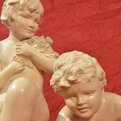 Art Deco Terracotta Sculpture of Two Children Playing, 20th-Century-YVI-1173454