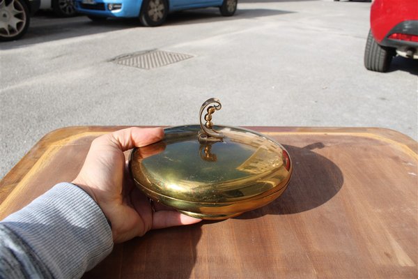 Art Deco Tobacco Box in Brass with Sculpture, Italy, 1930s-EH-1791708