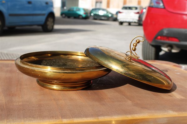 Art Deco Tobacco Box in Brass with Sculpture, Italy, 1930s-EH-1791708