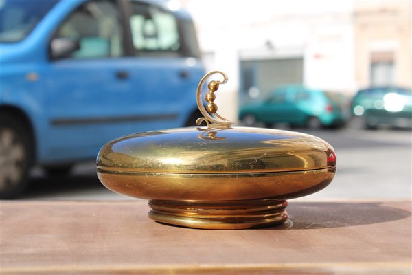 Art Deco Tobacco Box in Brass with Sculpture, Italy, 1930s-EH-1791708