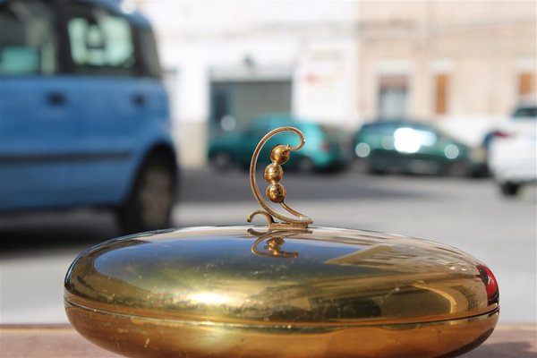 Art Deco Tobacco Box in Brass with Sculpture, Italy, 1930s-EH-1791708