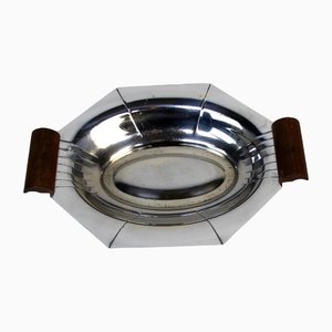 Art Deco Tray in Chromed Metal and Wood-NE-1285584