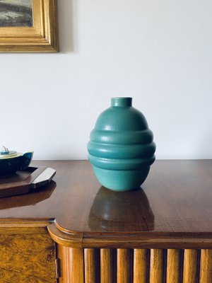 Art Deco Turquoise Faience Vase, France, 1940s-TXN-1276680